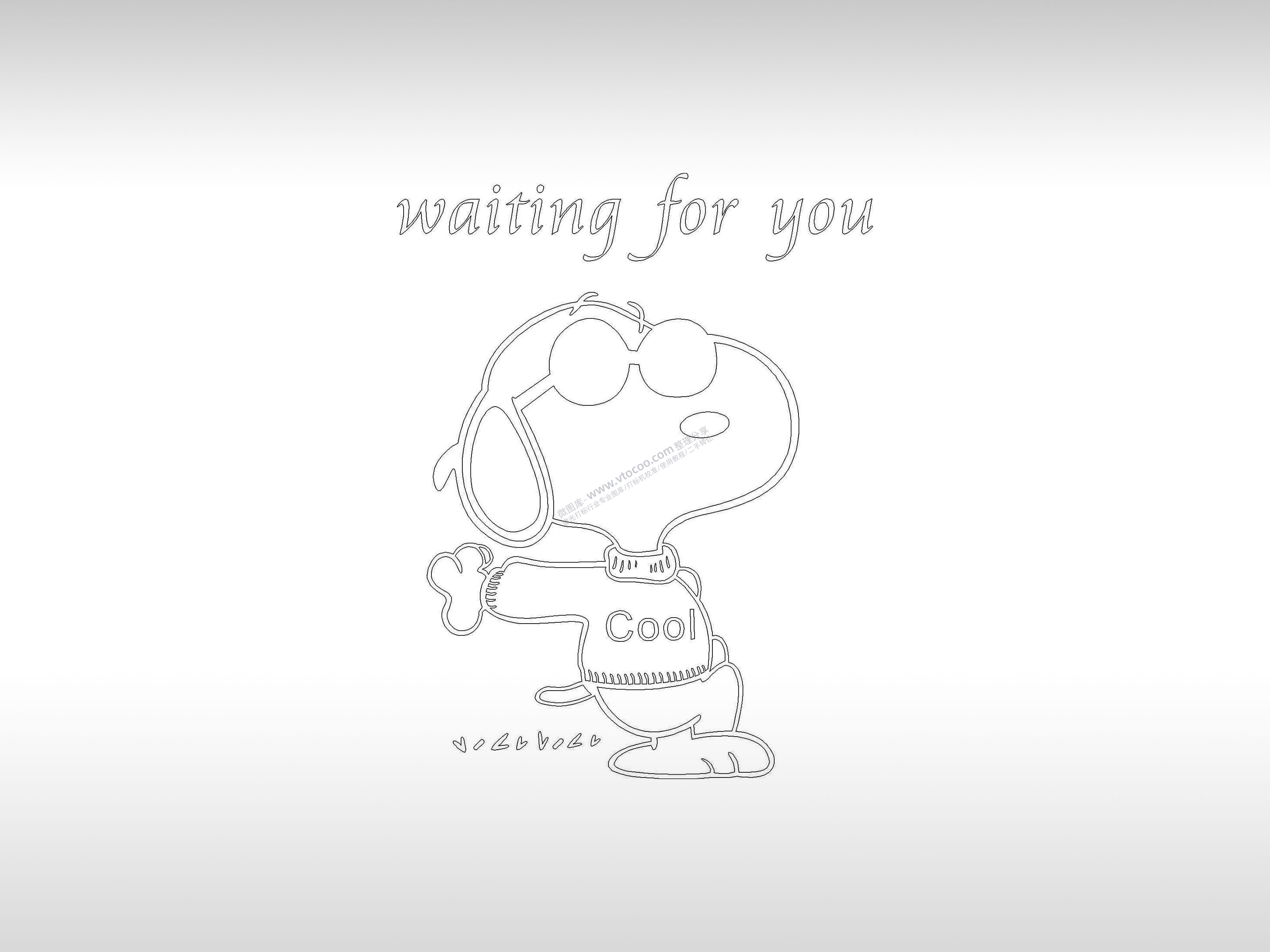 等待你英文手机壳个性卡通图案线描PLT格式激光打标文件通用矢量图