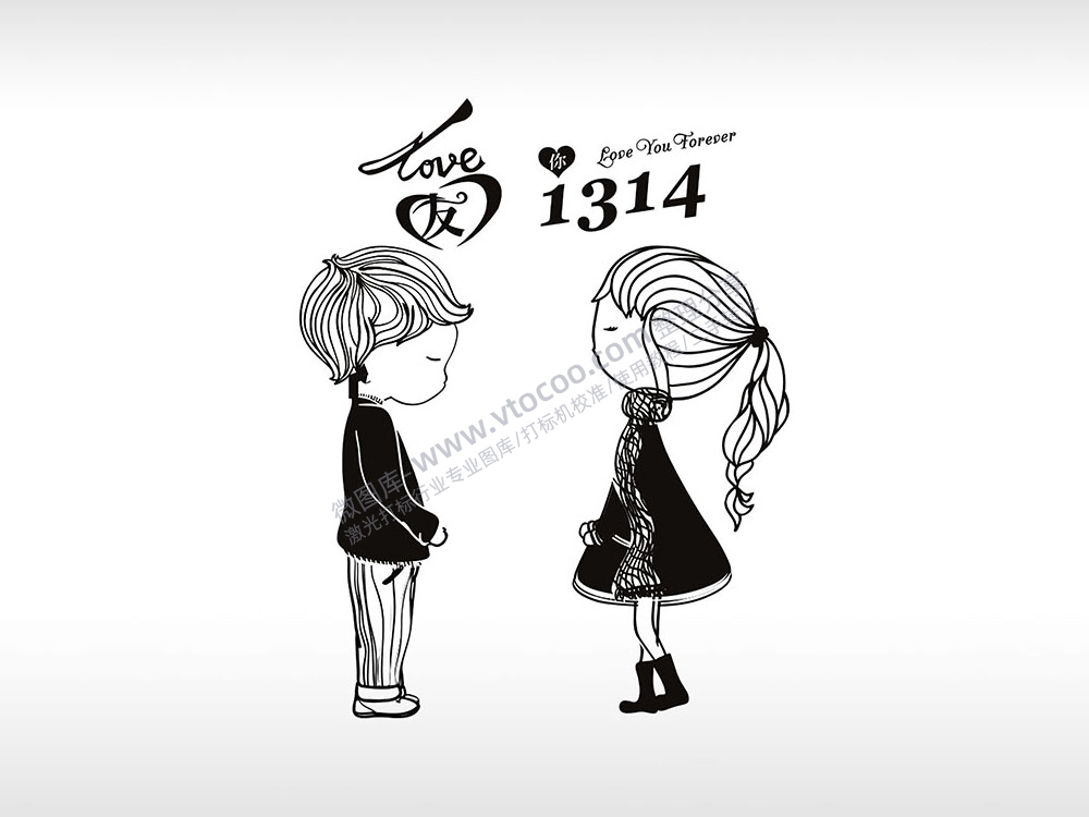 爱情男女个性卡通图案线描PLT格式激光打标文件通用矢量图