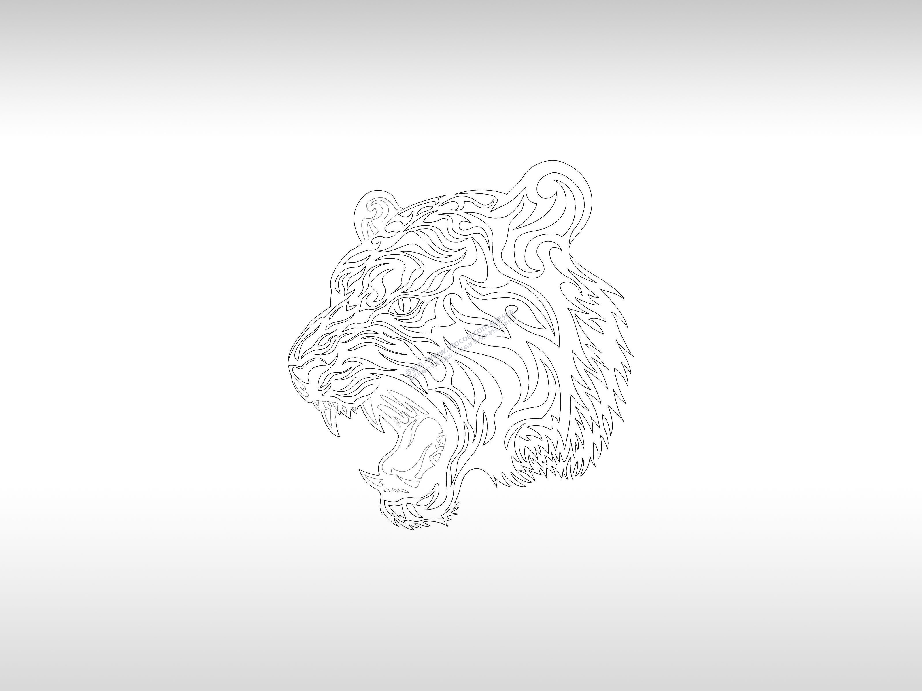 老虎头手机壳个性卡通图案线描PLT格式激光打标文件通用矢量图