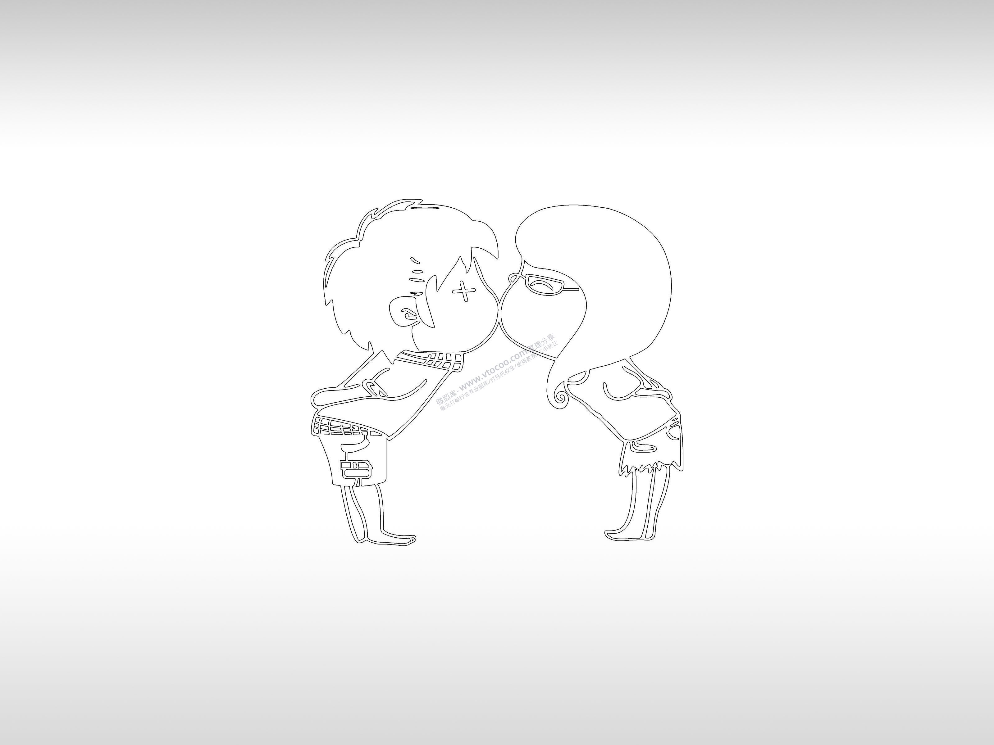 亲嘴爱情情侣手机壳个性卡通图案线描PLT格式激光打标文件通用矢量图