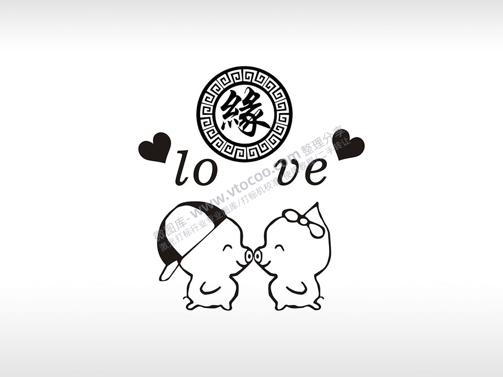 爱情个性卡通图案线描PLT格式激光打标文件通用矢量图