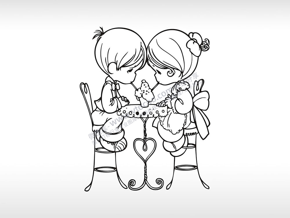 爱情男女个性卡通图案线描PLT格式激光打标文件通用矢量图