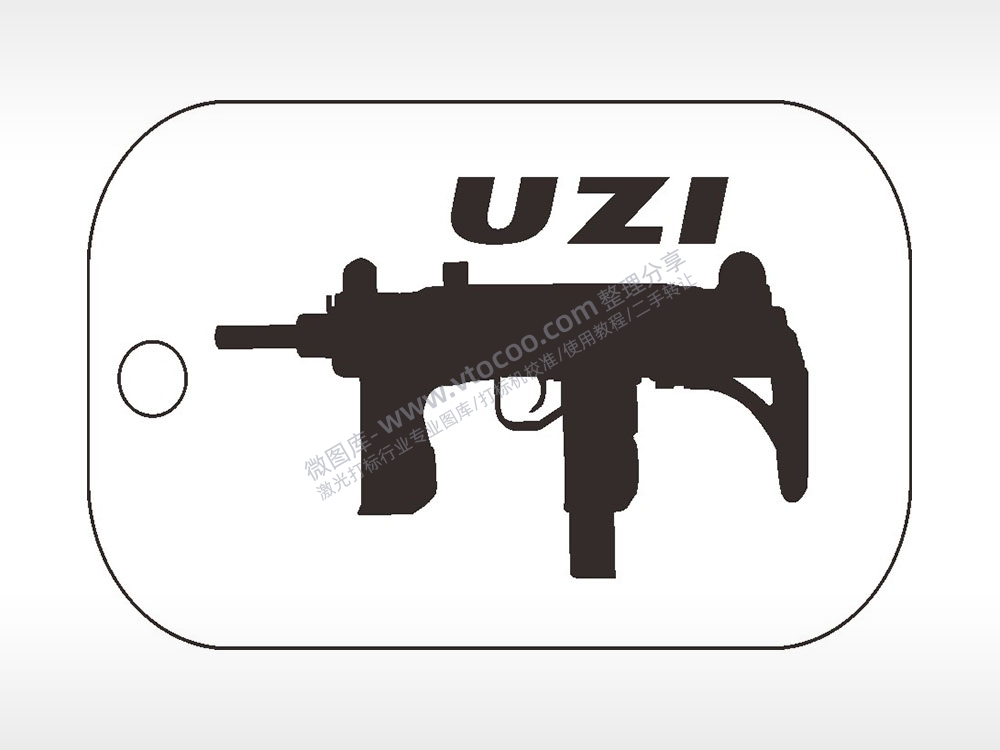 UZI乌兹冲锋枪军事项链AI8.0格式激光打标文件通用矢量图