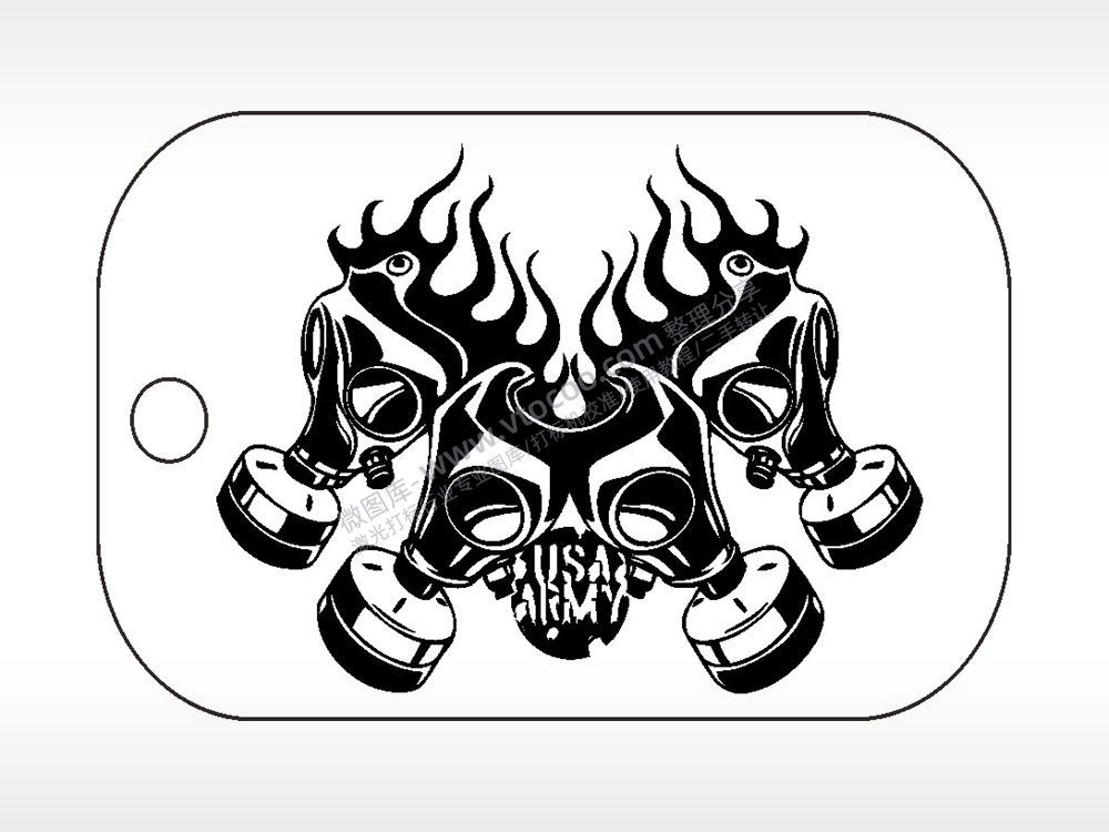 骷髅头防毒面具军事项链AI8.0格式激光打标文件通用矢量图