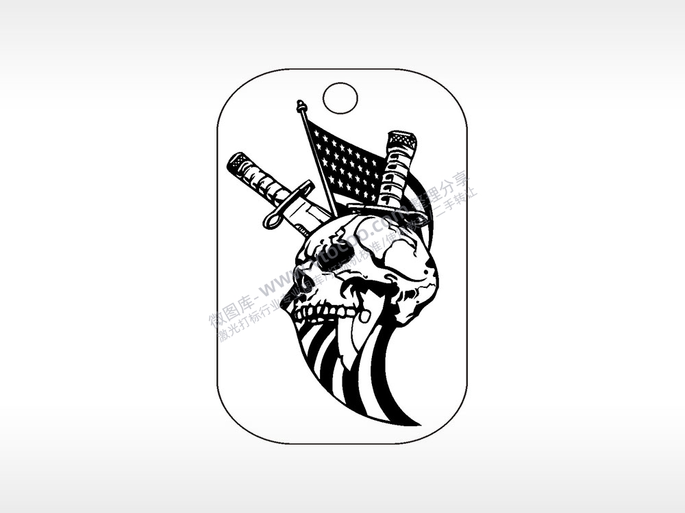 美国陆军骷髅头事项链AI8.0格式激光打标文件通用矢量图