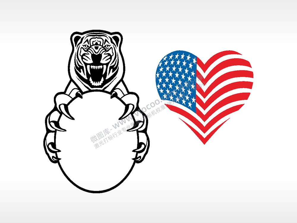 老虎爱心汽车贴花精品车贴精选AI8.0格式激光打标文件通用矢量图