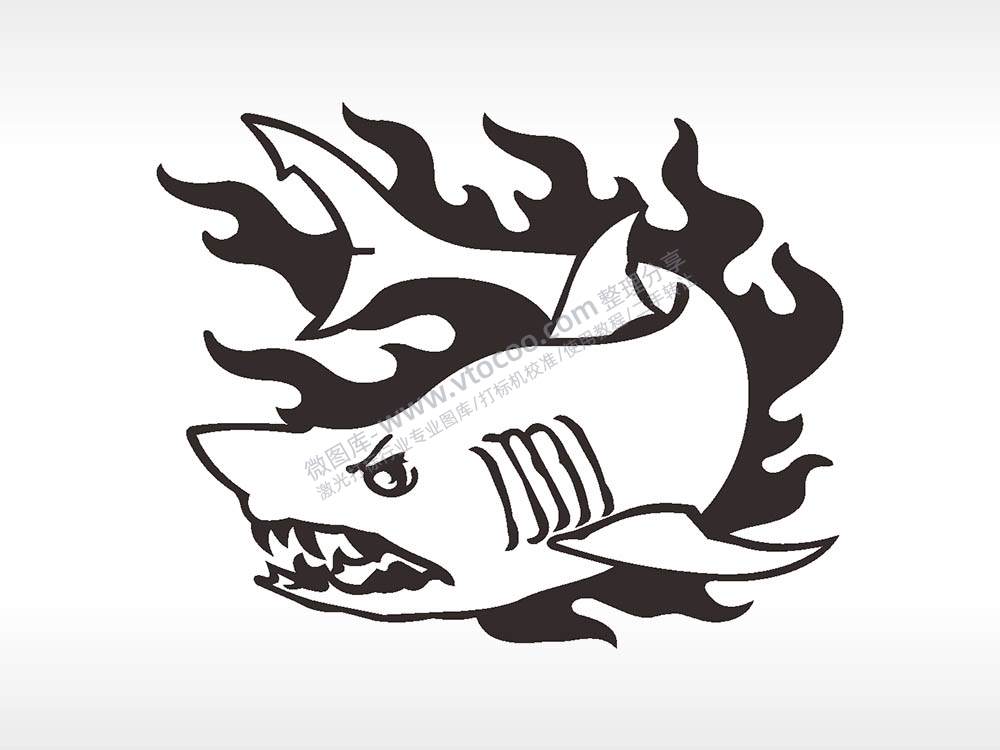 火焰鲨鱼卡通名图精品车贴精选AI8.0格式激光打标文件通用矢量图