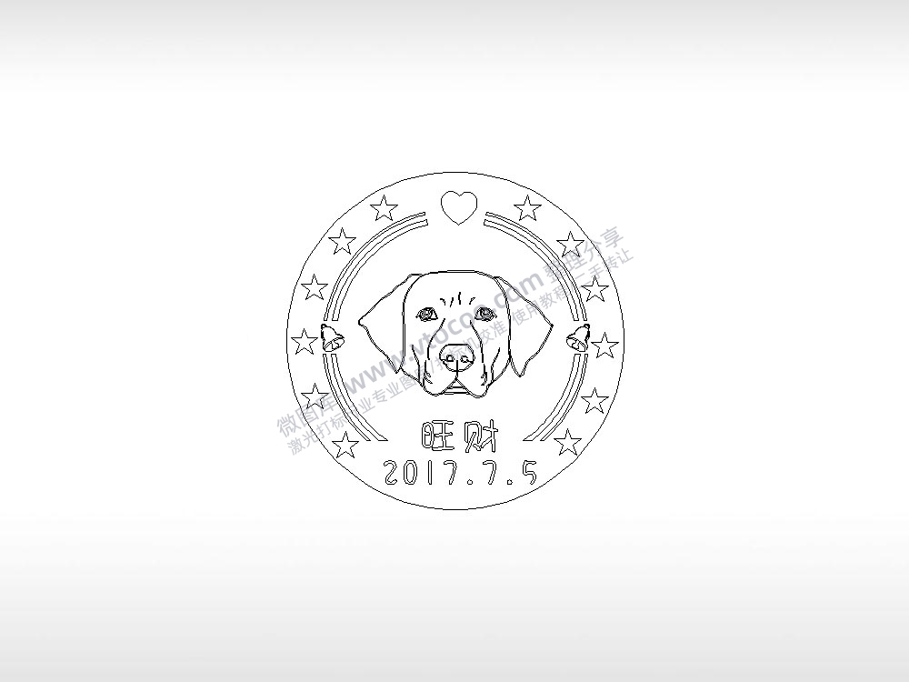 圆形版4旺财宠物狗牌PLT格式激光打标文件通用矢量图