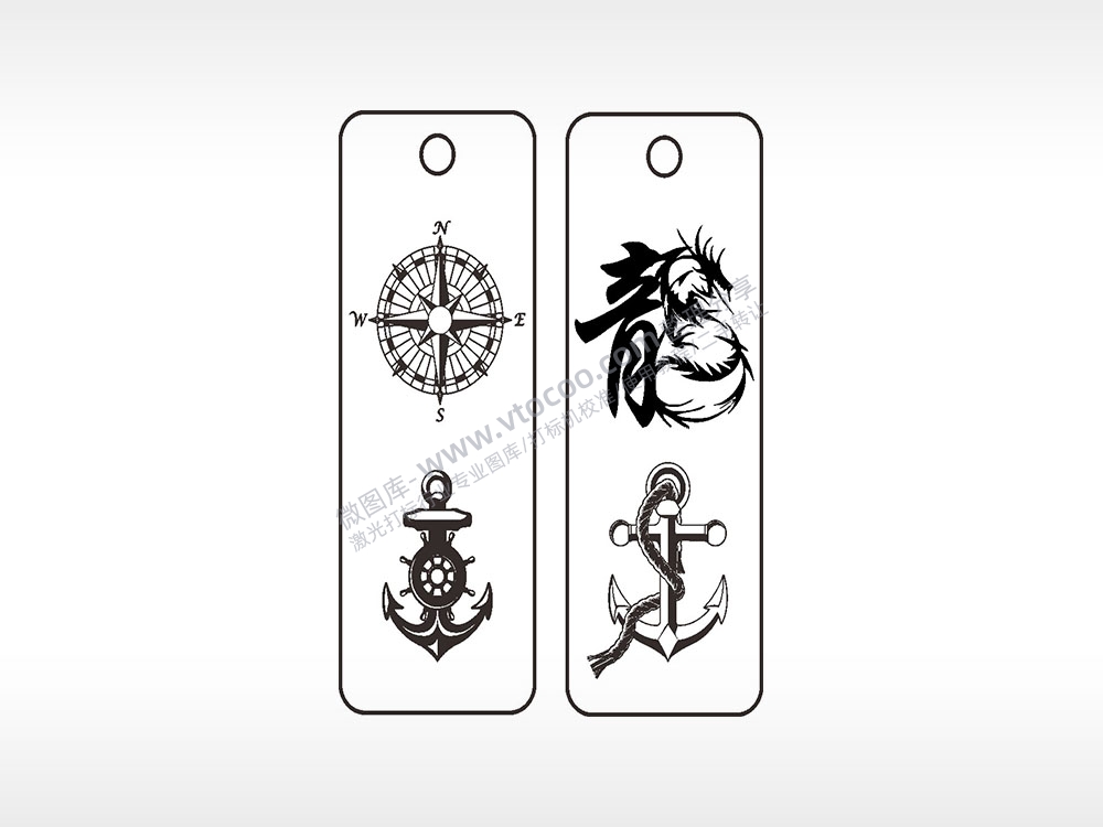 指南针龙龍船锚车牌钥匙链AI8.0格式激光打标文件通用矢量图