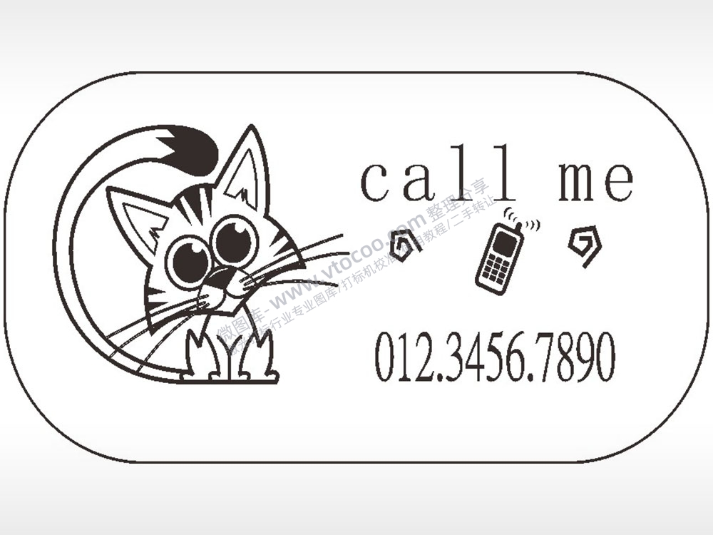 call me手机号猫咪车牌钥匙链AI8.0格式激光打标文件通用矢量图