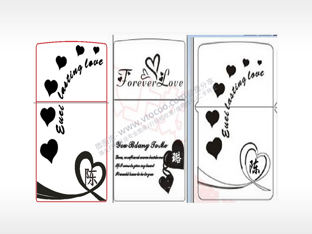爱情英文陈合集打火机图案AI8.0格式激光打标文件通用矢量图