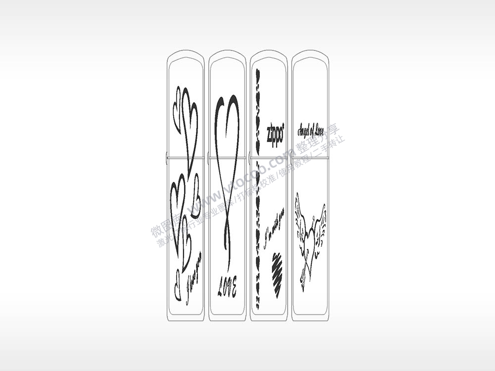 zippo爱心英文合集打火机图案AI8.0格式激光打标文件通用矢量图