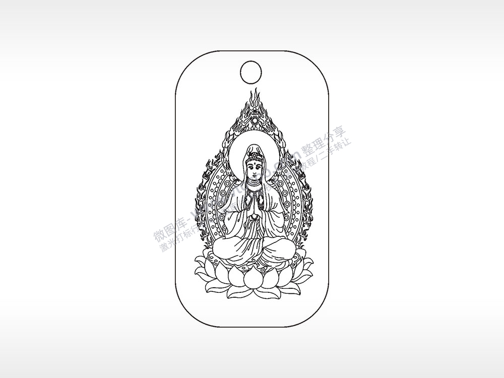 菩萨神仙雕刻挂坠项链AI8.0格式激光打标文件通用矢量图
