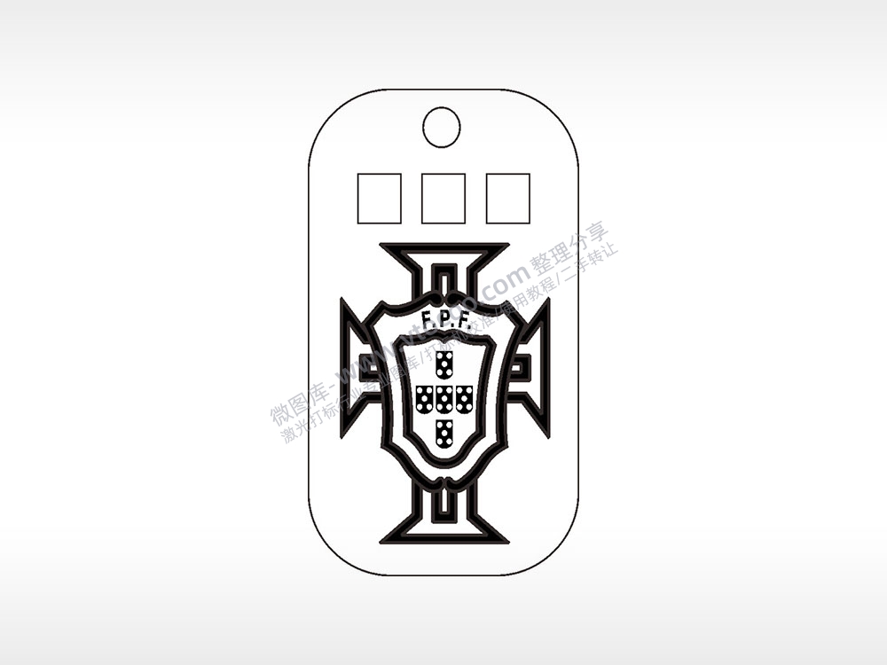 葡萄牙队徽足球雕刻挂坠项链AI8.0格式激光打标文件通用矢量图