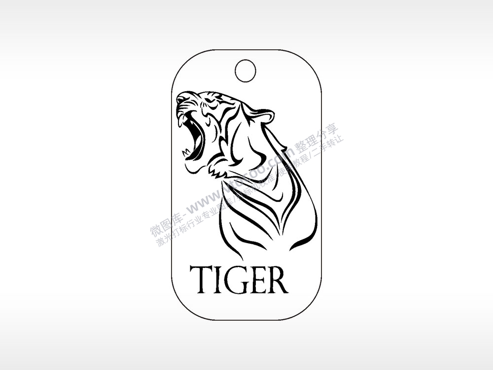 老虎怒吼tiger动物雕刻挂坠项链AI8.0格式激光打标文件通用矢量图