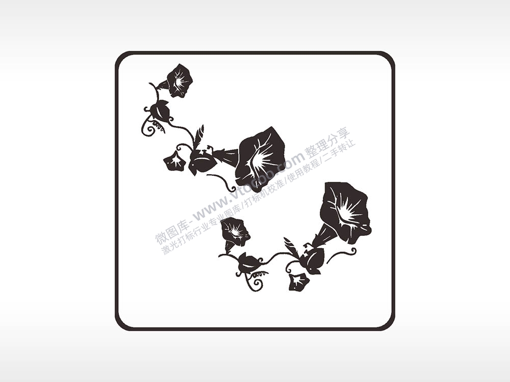 喇叭花植物方形挂件激光雕刻AI8.0格式激光打标文件通用矢量图