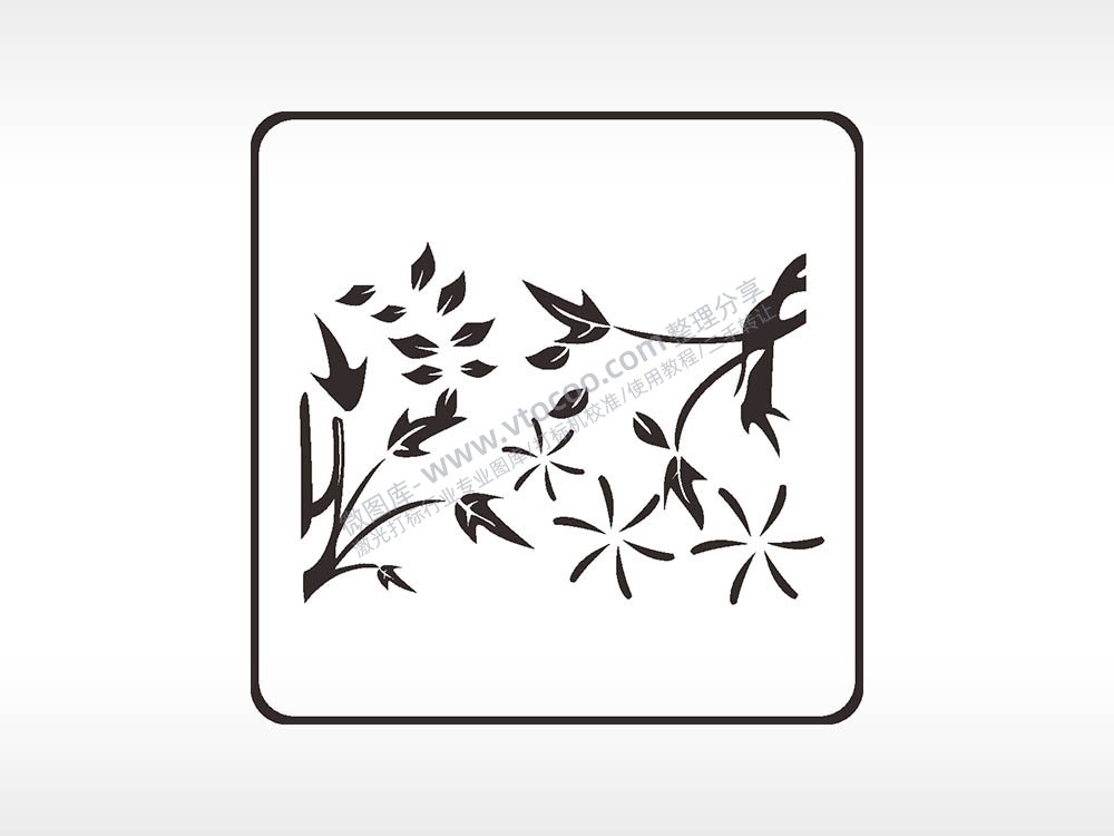 植物花朵方形挂件激光雕刻AI8.0格式激光打标文件通用矢量图