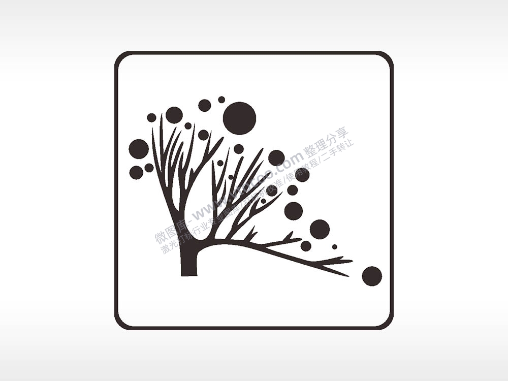 小树枝植物方形挂件激光雕刻AI8.0格式激光打标文件通用矢量图