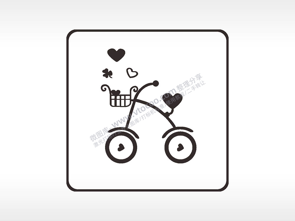 自行车爱心三叶草方形挂件AI8.0格式激光打标文件通用矢量图