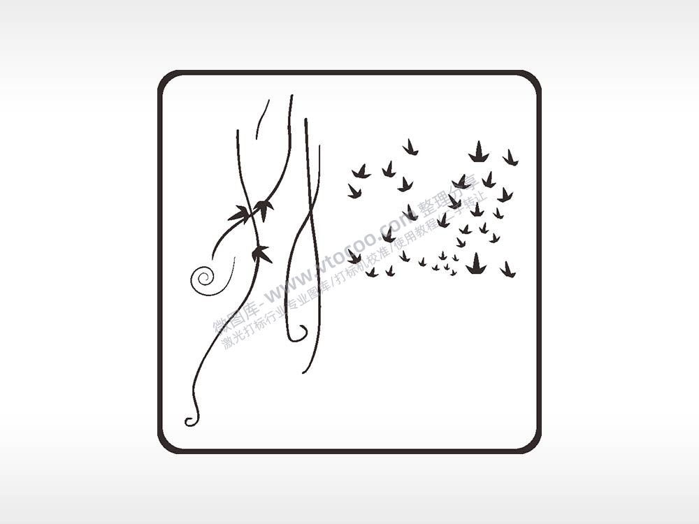 鸟柳线描画方形挂件激光雕刻AI8.0格式激光打标文件通用矢量图