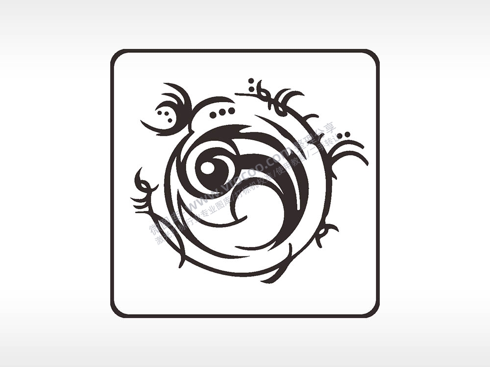 凤纹图腾图案方形挂件雕刻AI8.0格式激光打标文件通用矢量图