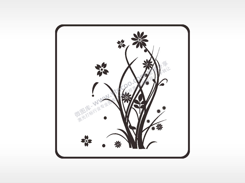 花朵草丛方形挂件激光雕刻AI8.0格式激光打标文件通用矢量图