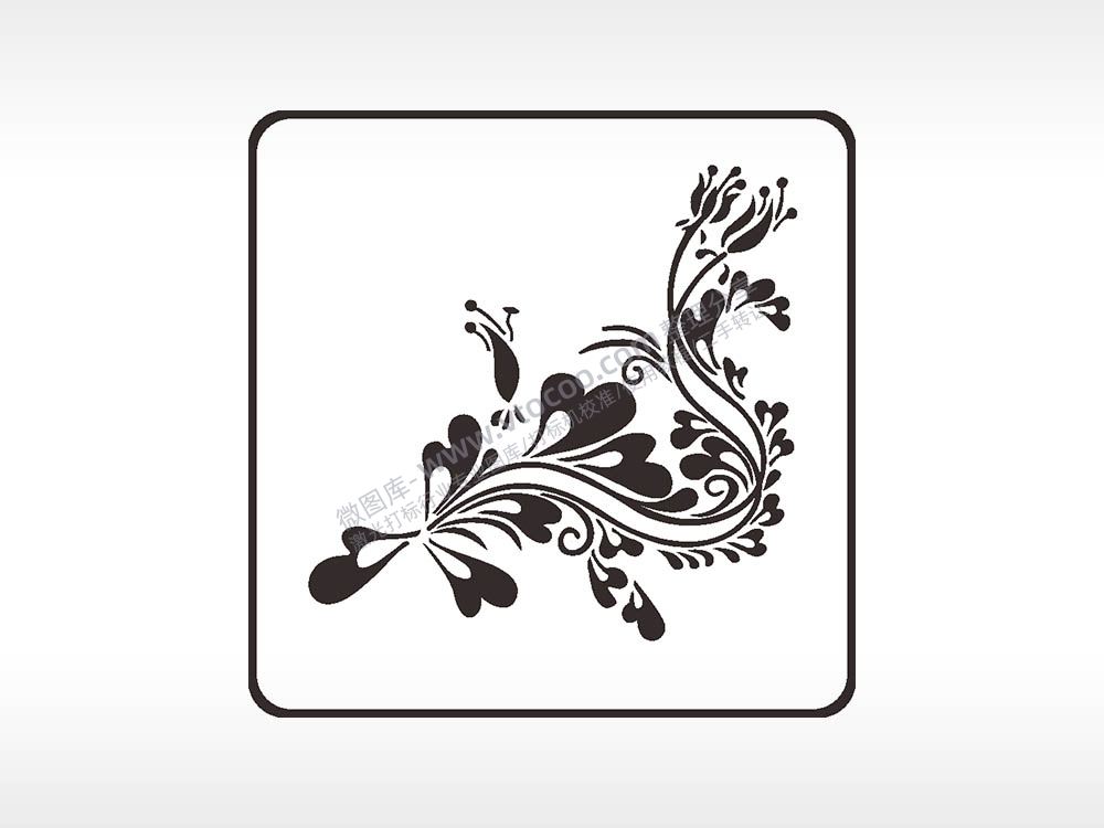 花朵剪影方形挂件激光雕刻AI8.0格式激光打标文件通用矢量图