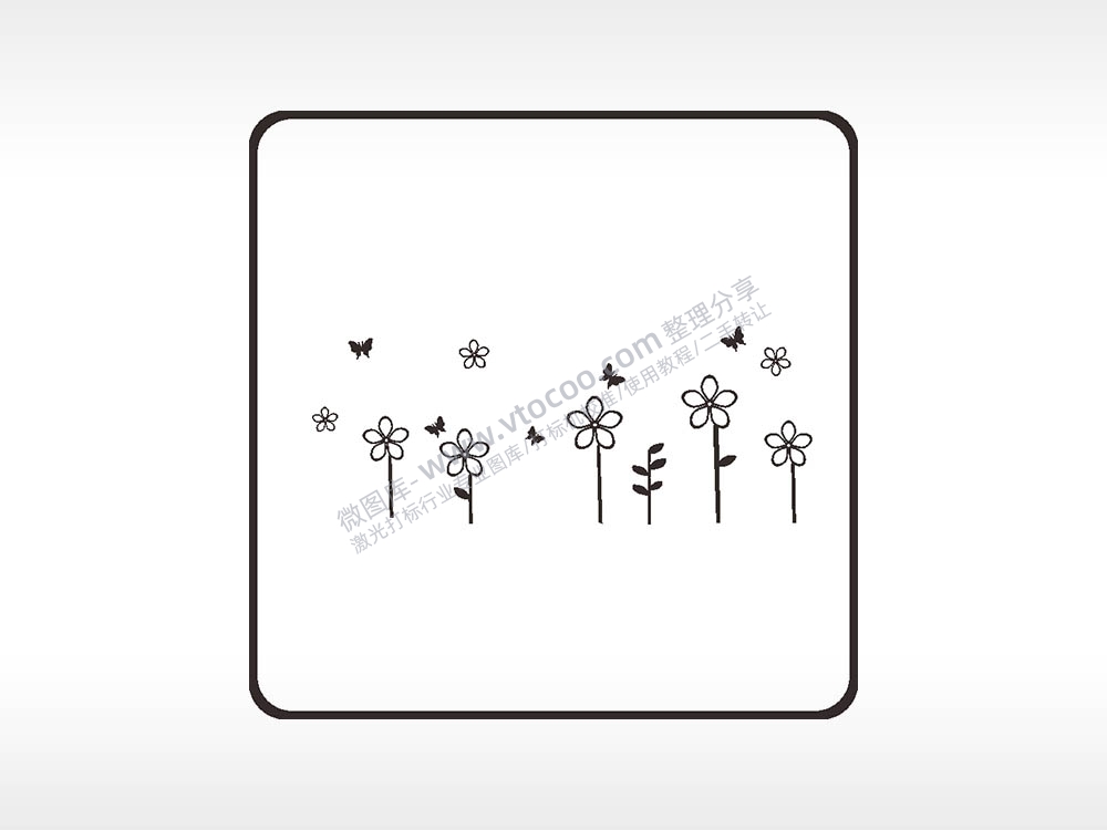 花朵蝴蝶方形挂件激光雕刻AI8.0格式激光打标文件通用矢量图