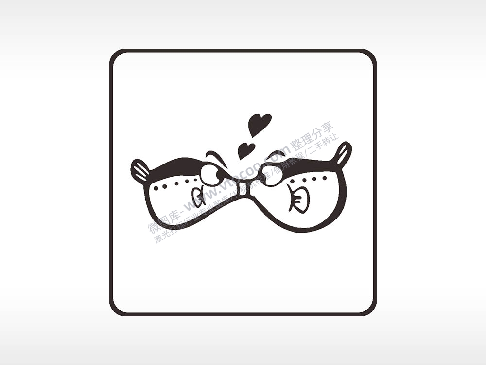 亲嘴鱼爱心方形挂件雕刻AI8.0格式激光打标文件通用矢量图