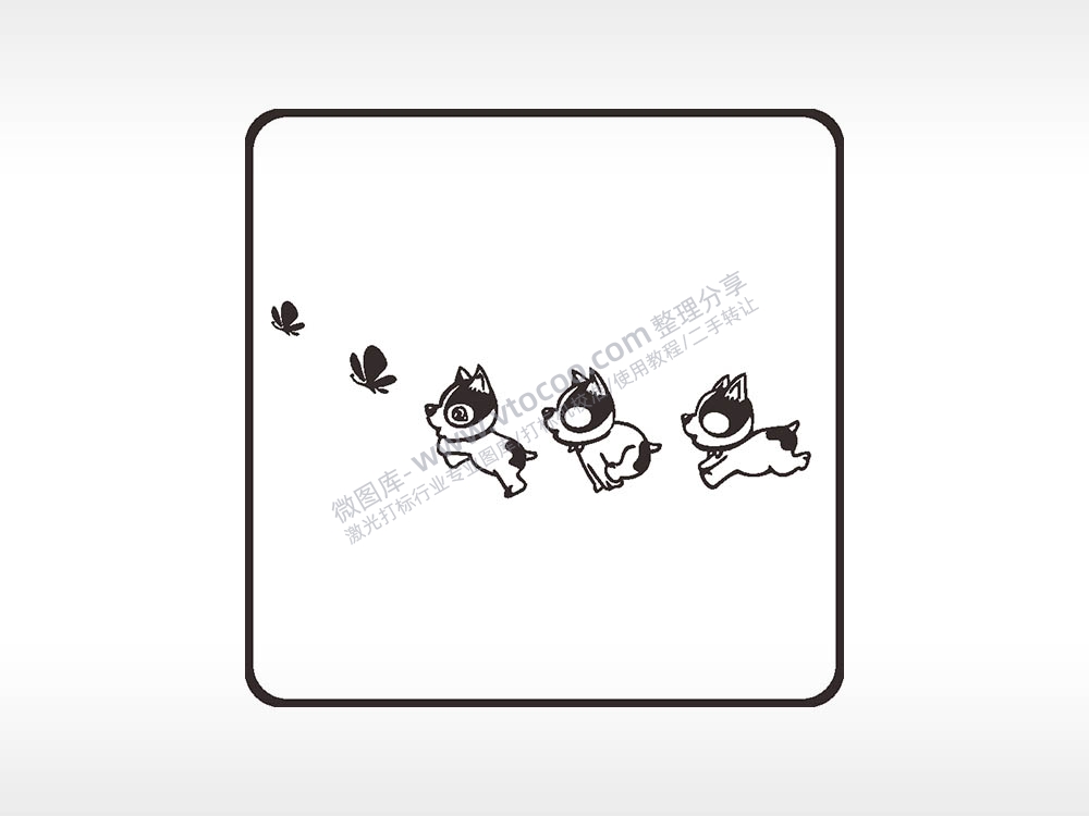 小狗追蝴蝶玩耍方形挂件雕刻AI8.0格式激光打标文件通用矢量图