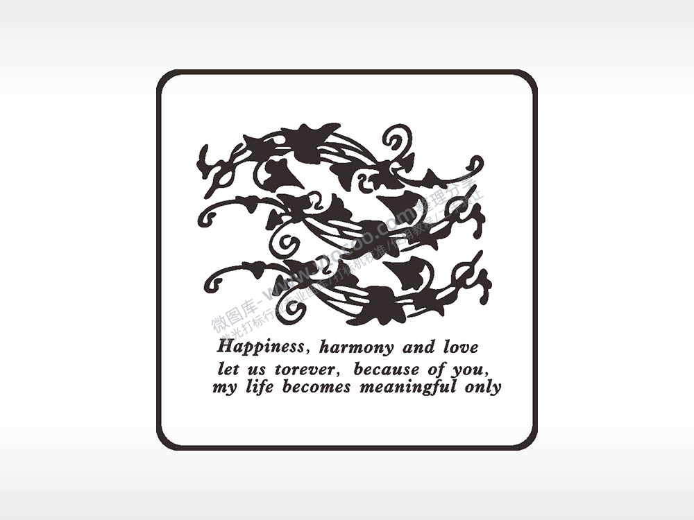 喇叭花花朵藤曼英文方形挂件AI8.0格式激光打标文件通用矢量图