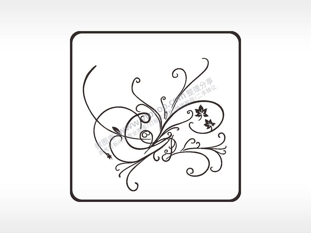 树枝花朵枝叶方形挂件雕刻AI8.0格式激光打标文件通用矢量图