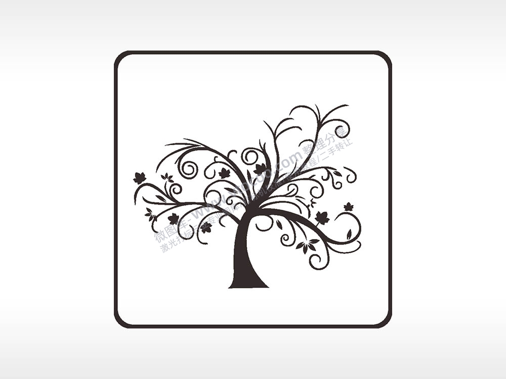 树花方形挂件激光雕刻AI8.0格式激光打标文件通用矢量图