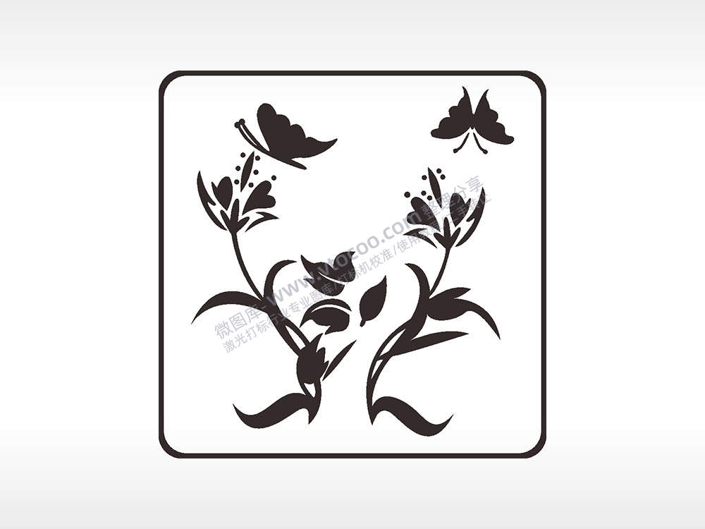 蝴蝶植物采蜜方形挂件激光雕刻AI8.0格式激光打标文件通用矢量图