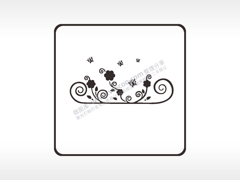 藤曼花朵蝴蝶方形挂件雕刻AI8.0格式激光打标文件通用矢量图