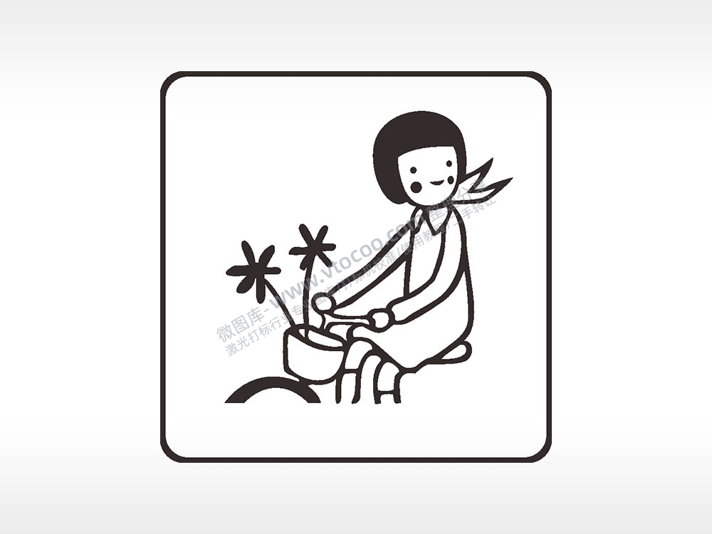 女孩骑单车方形挂件激光雕刻AI8.0格式激光打标文件通用矢量图