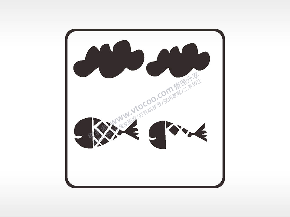鱼白云自然方形挂件激光雕刻AI8.0格式激光打标文件通用矢量图