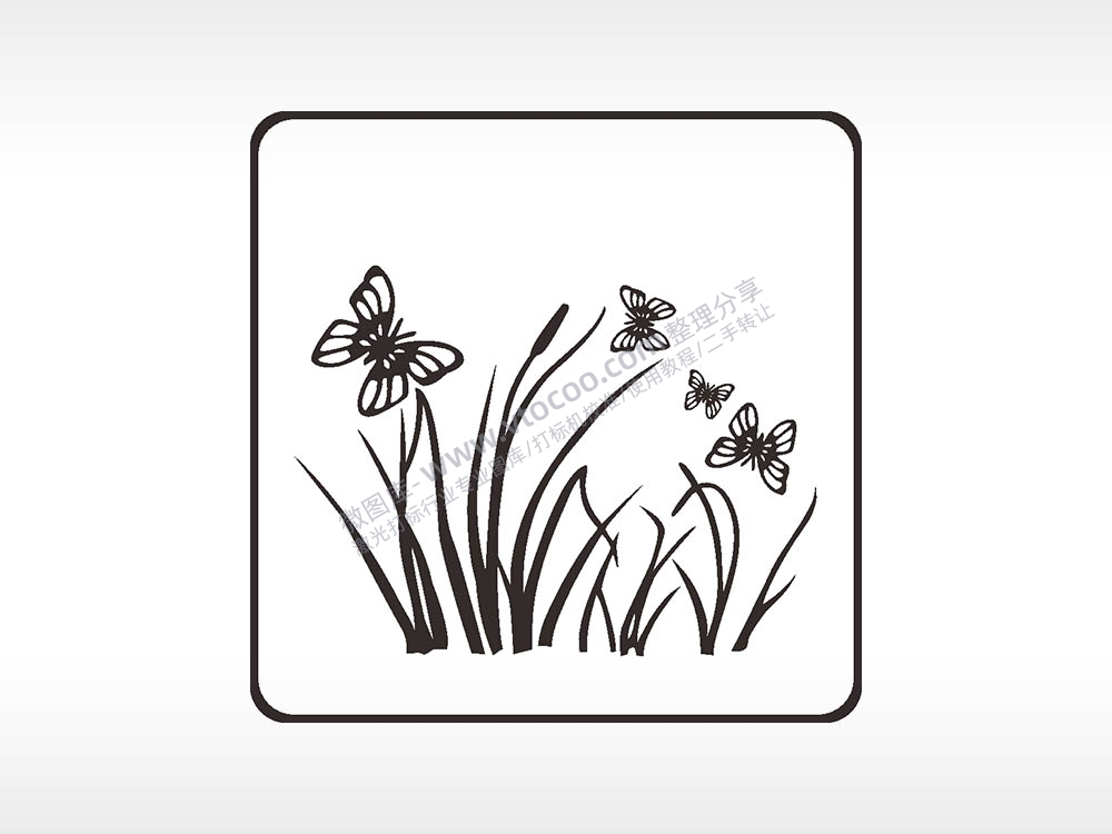 蝴蝶草丛植物方形挂件激光雕刻AI8.0格式激光打标文件通用矢量图