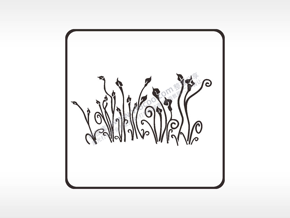 草简笔画植物方形挂件激光雕刻AI8.0格式激光打标文件通用矢量图
