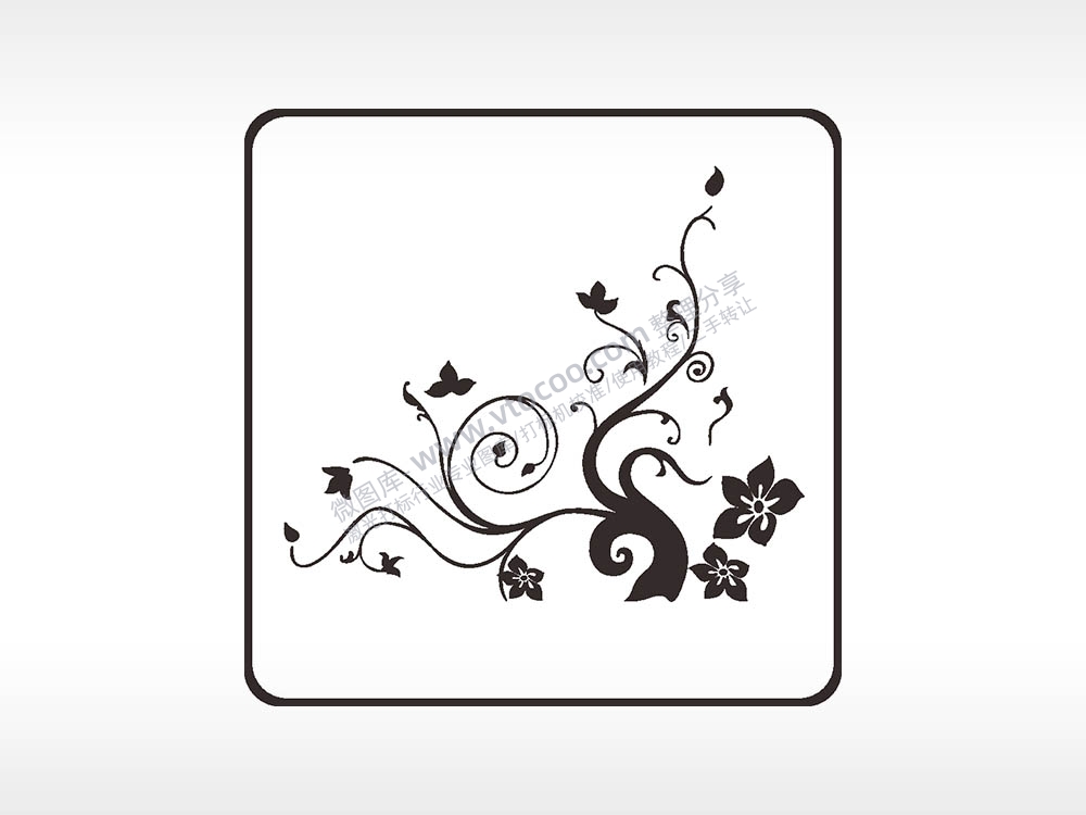 花朵树枝方形挂件激光雕刻AI8.0格式激光打标文件通用矢量图
