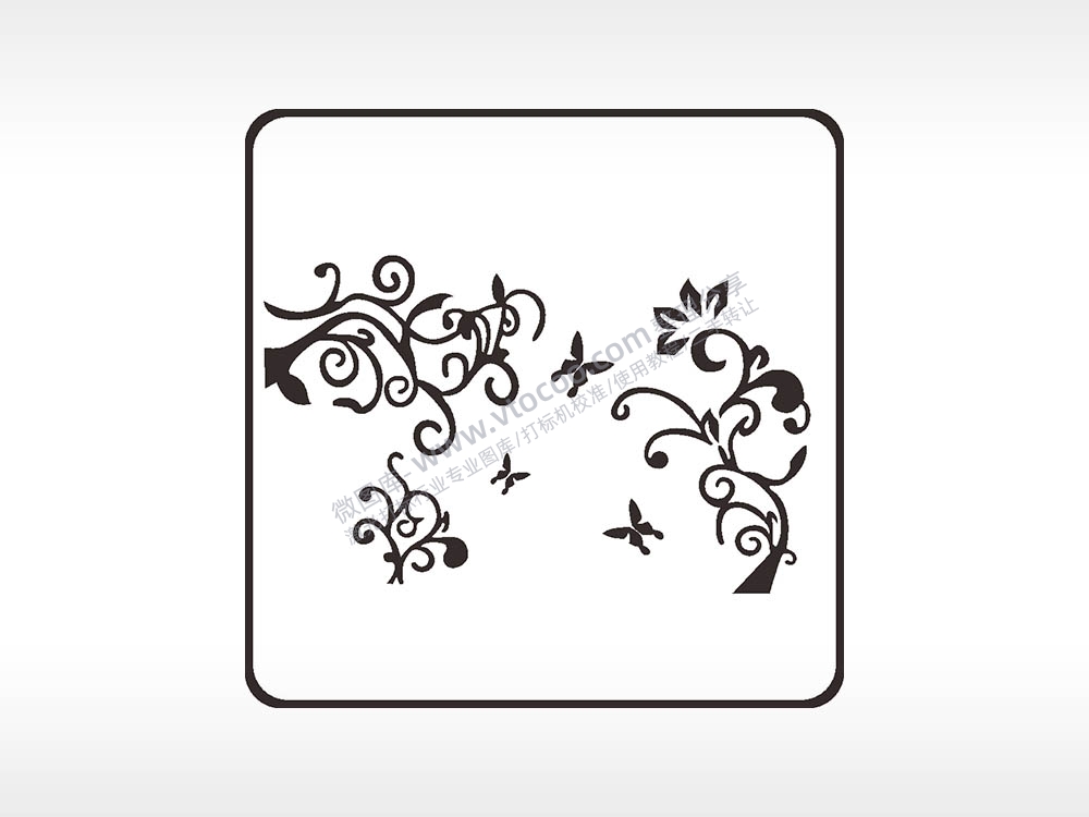 藤曼树枝蝴蝶方形挂件雕刻AI8.0格式激光打标文件通用矢量图