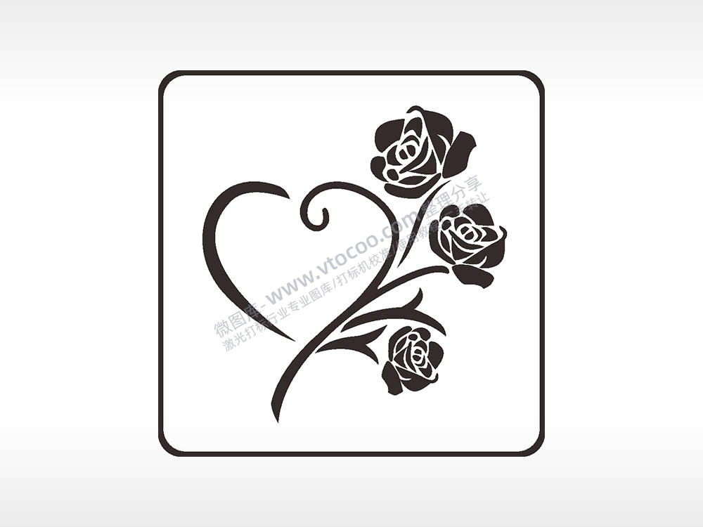 玫瑰花爱心方形挂件激光雕刻AI8.0格式激光打标文件通用矢量图