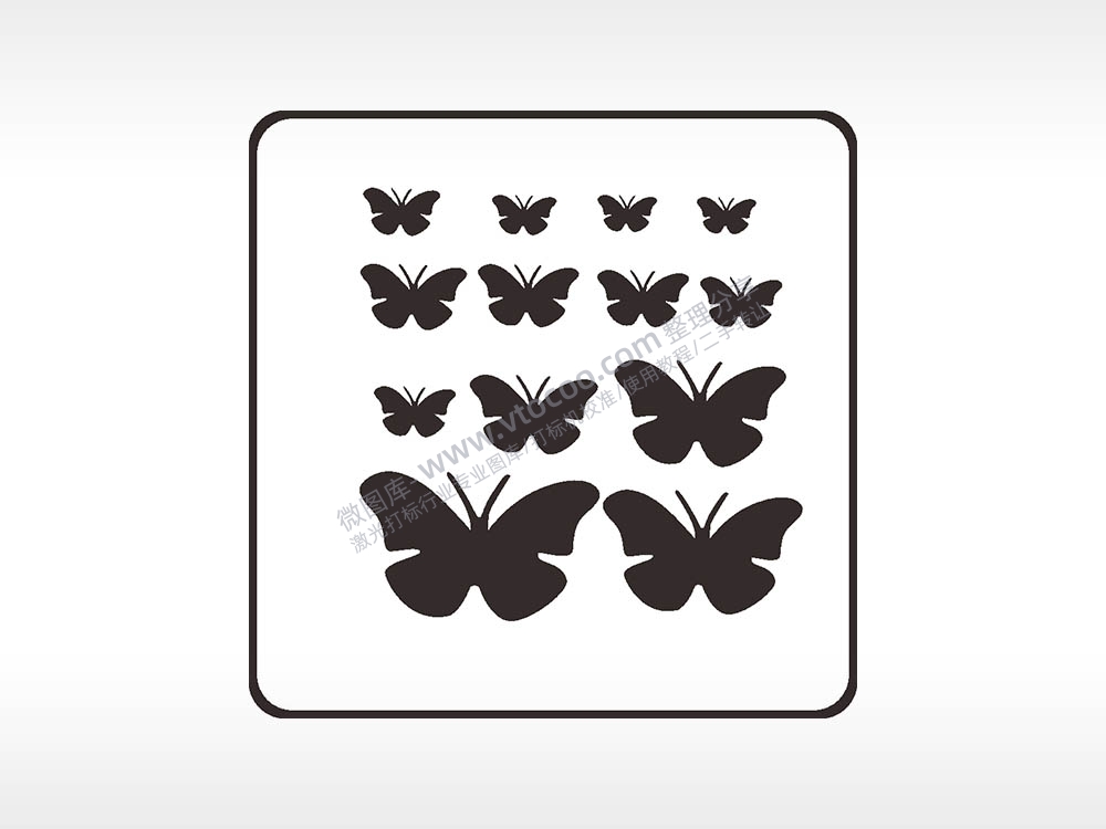 蝴蝶飞舞方形挂件激光雕刻AI8.0格式激光打标文件通用矢量图