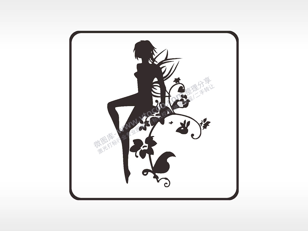 精灵仙女花朵方形挂件激光雕刻AI8.0格式激光打标文件通用矢量图