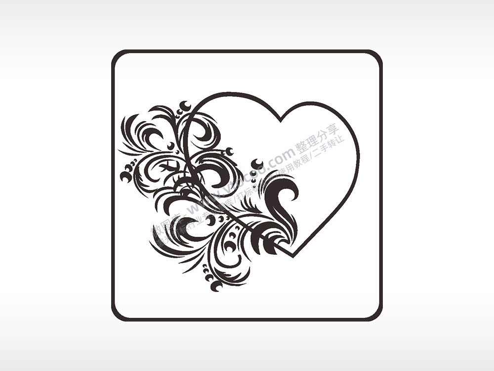 欧式复古风格爱心方形挂件雕刻AI8.0格式激光打标文件通用矢量图