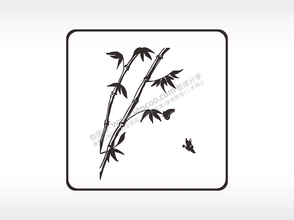 竹子鸟蝴蝶方形挂件激光雕刻AI8.0格式激光打标文件通用矢量图