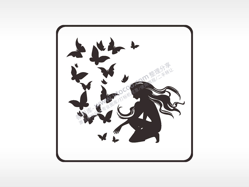 仙女蝴蝶方形挂件激光雕刻AI8.0格式激光打标文件通用矢量图