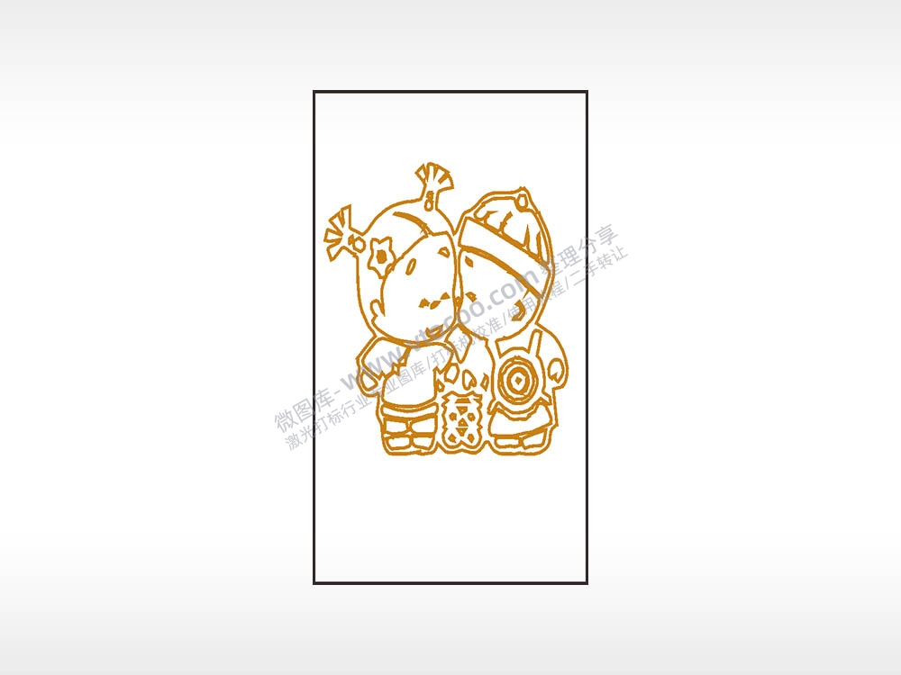 小破孩亲嘴爱情木牌打火机AI8.0格式激光打标文件通用矢量图