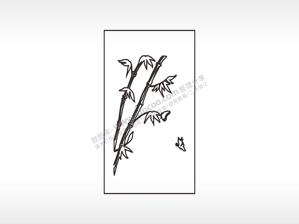 竹子鸟儿植物木牌打火机AI8.0格式激光打标文件通用矢量图