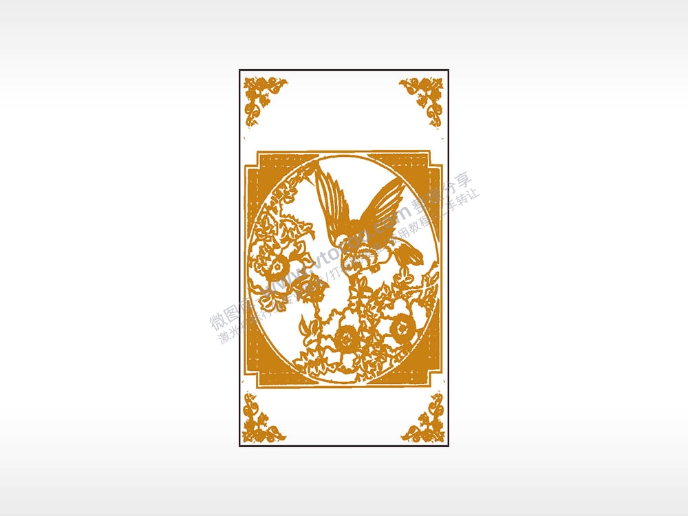 鸟语花香边框木牌打火机AI8.0格式激光打标文件通用矢量图
